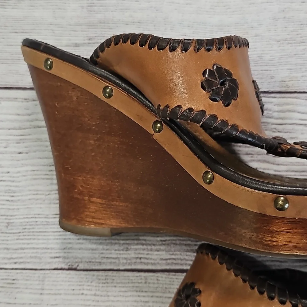 Jack Rogers 7/7.5 Tan Leather Platform Sandals